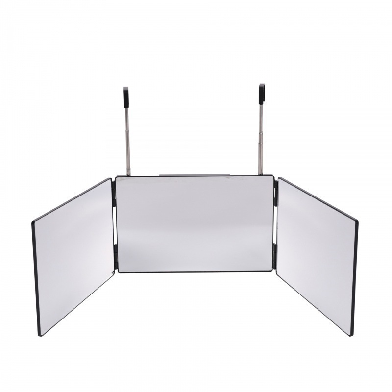 Three-part folding mirror with hook, optional with LED