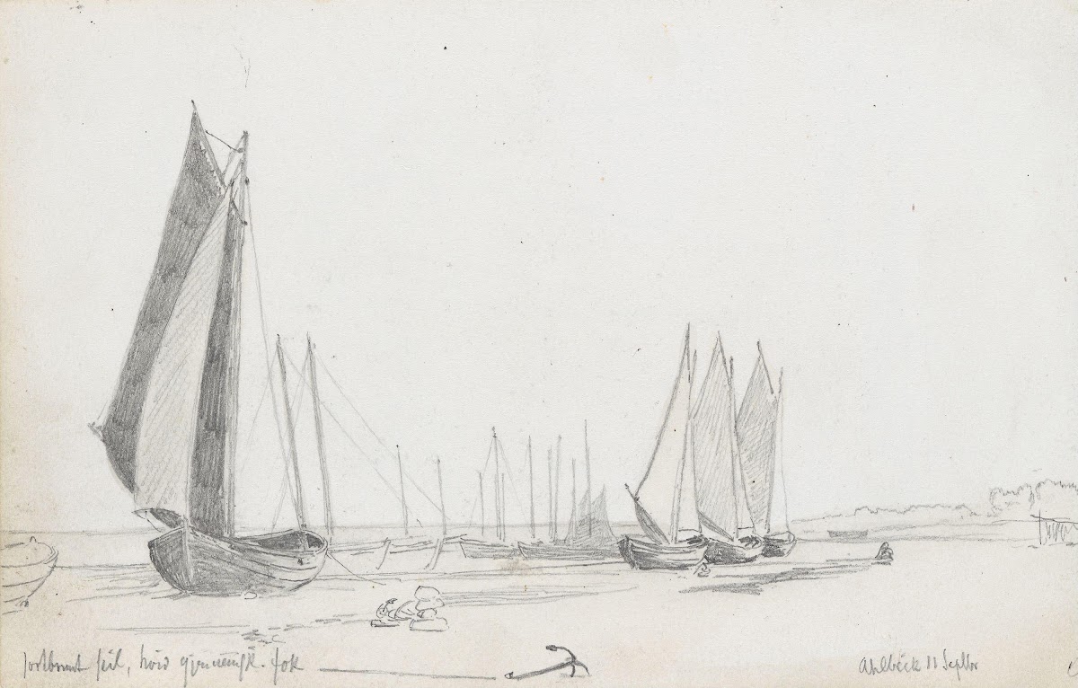 Seilbåter på stranden Ahlbeck 1881