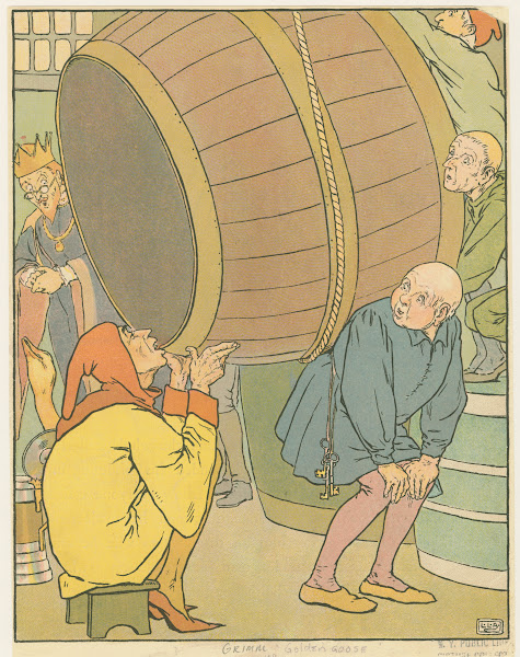 The thirsty man empties caskets of wine