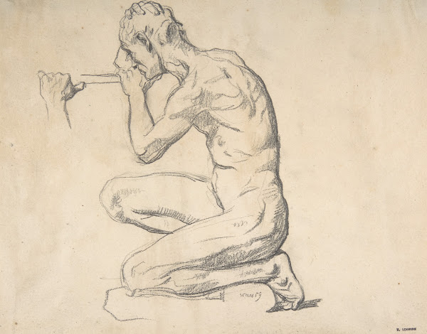 Kneeling Nude Male Figure Facing Left 1859