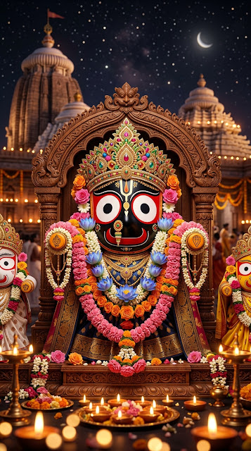Ornate Digital Render of Lord Jagannath Deity with Floral Decorations - Free mobile Wallpaper
