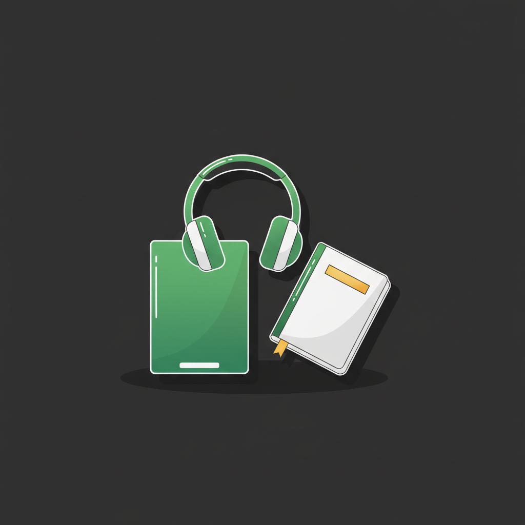 Minimal 2D vector still life of a digital product bundle with headphones and notebook on dark background showing passive income $2000 month with Finance Police brand colors