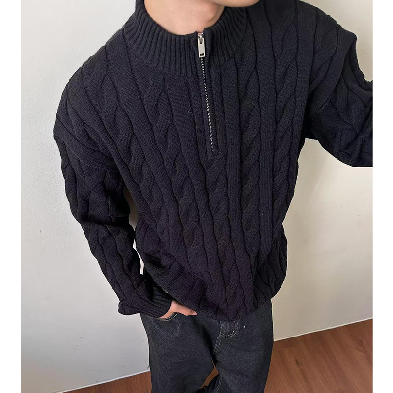 Herren-Strickpullover mit Zopfmuster und Reißverschluss
