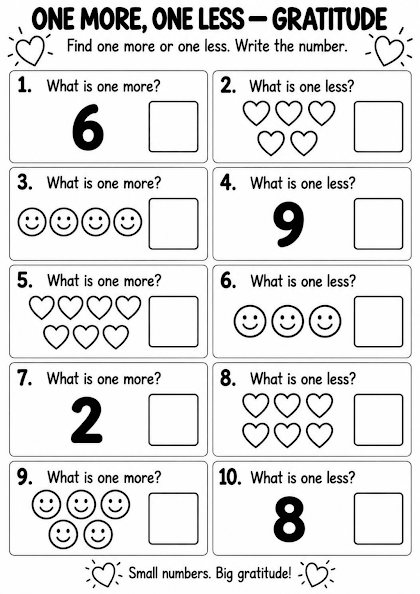 Gratitude One More One Less Worksheet