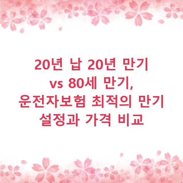 20년 납 20년 만기 vs 80세 만기, 운전자보험 최적의 만기 설정과 가격 비교