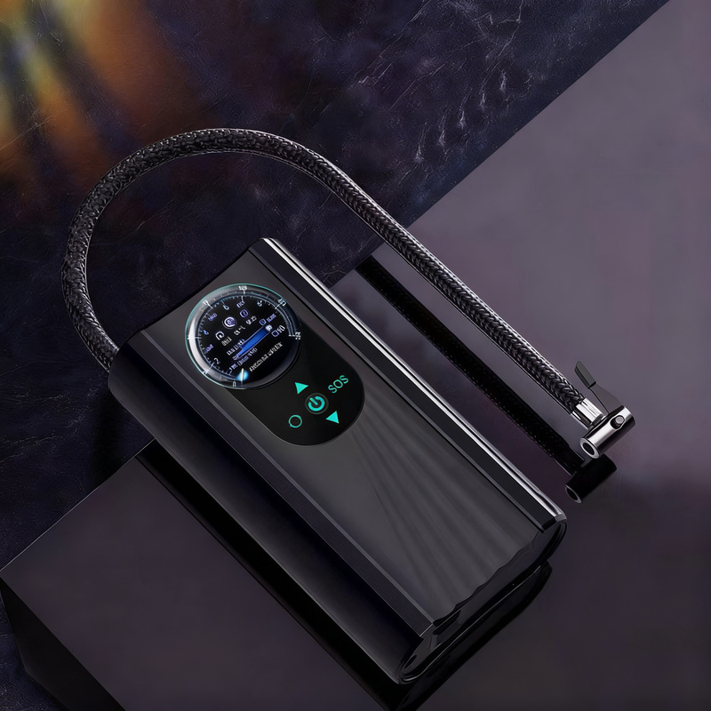 Portable air pump for car tires, digital, dual cylinder