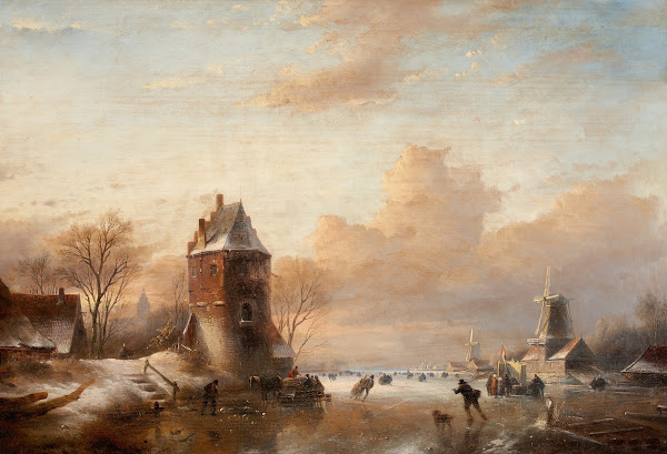 Winter Landscape with Windmills and Skaters