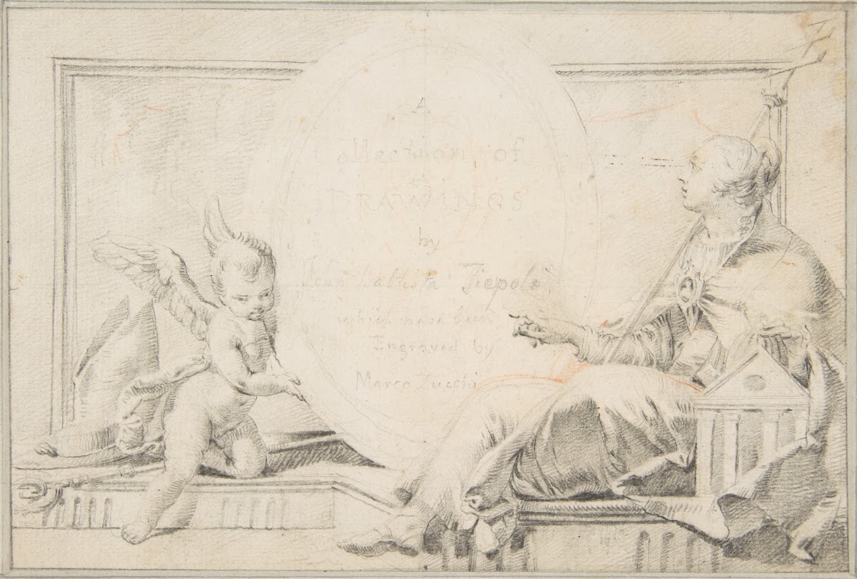 Illustration for a Book Frontispiece with a Female Allegorical Figure and a Putt