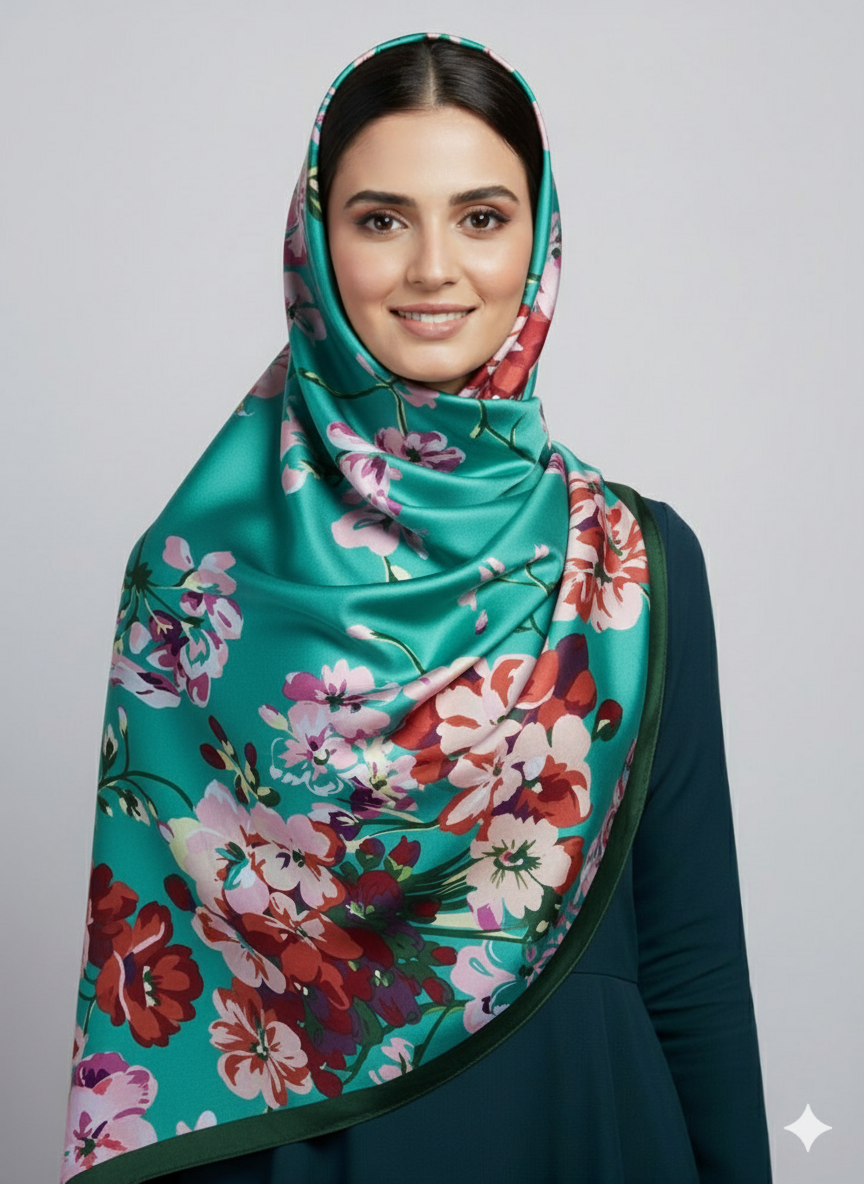 Floral Silk Pinted Hijab | Satin Scarf