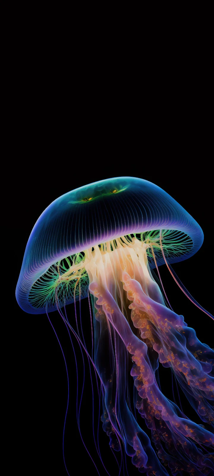 Vibrant Neon Jellyfish Under Water - Digital Art 4K iPhone Wallpaper (2160x4800)