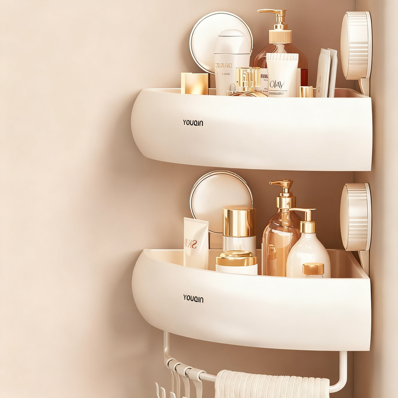 Bathroom corner shelf made of aluminum, suction cup mounting