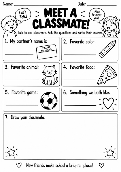 Meet a Classmate Interview Worksheet