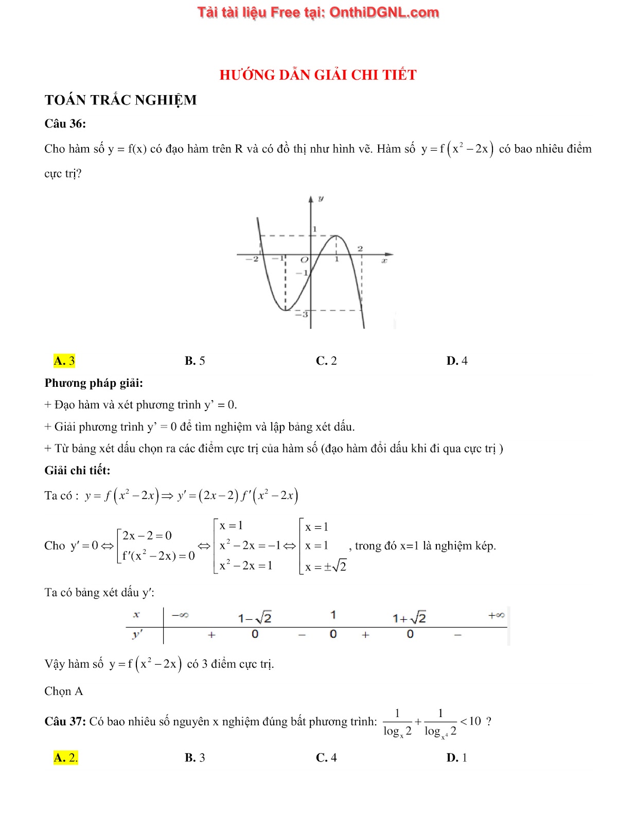475 bài tập môn Toán - Ôn thi ĐGTD ĐH Bách Khoa Hà Nội Phần 17