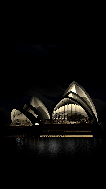 Sydney Opera House Night Silhouette Over Dark Water - Free mobile Wallpaper