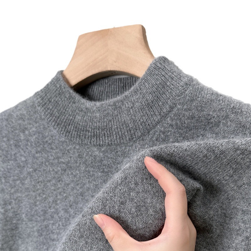 Men's sweater with stand-up collar, solid color, easy care