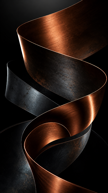 Abstract Kinetic Copper Ribbons Flowing Wallpaper