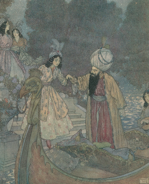 They were rowed to the sound of music on the waters of their hosts private canal
