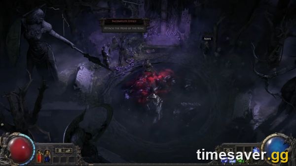 PoE2 Ritual site with the Attach the Head of the King prompt and Aoife