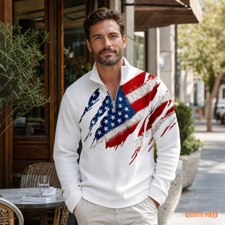 AOP Corn Grain Half-Zip Stand Collar Sweatshirt