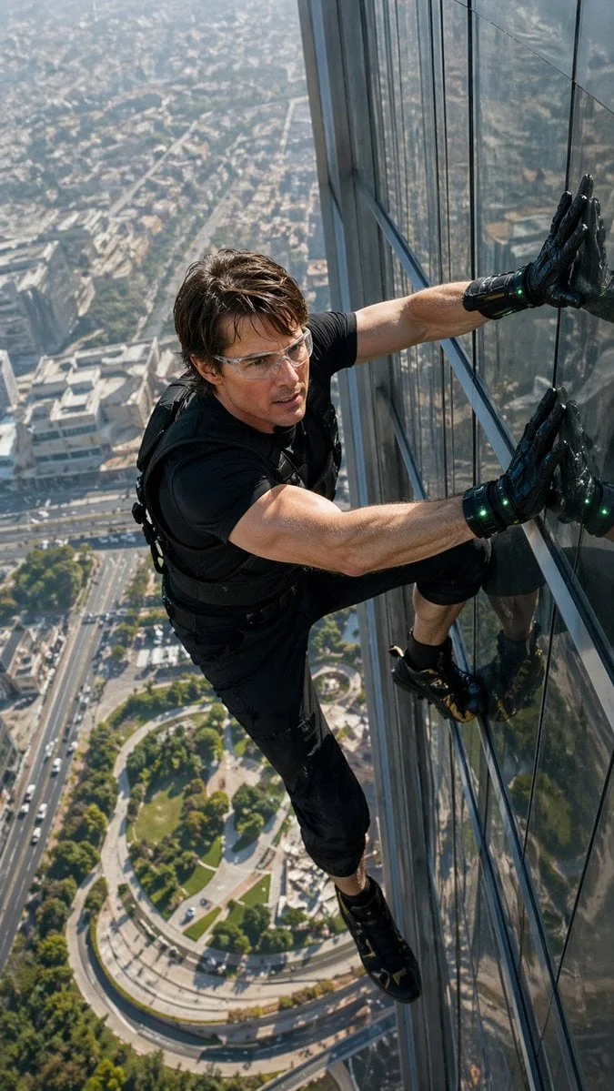 Plano de acción cinematográfico ultrarrealista con calidad IMAX, perspectiva de ángulo extremadamente alto mirando hacia abajo desde una enorme...