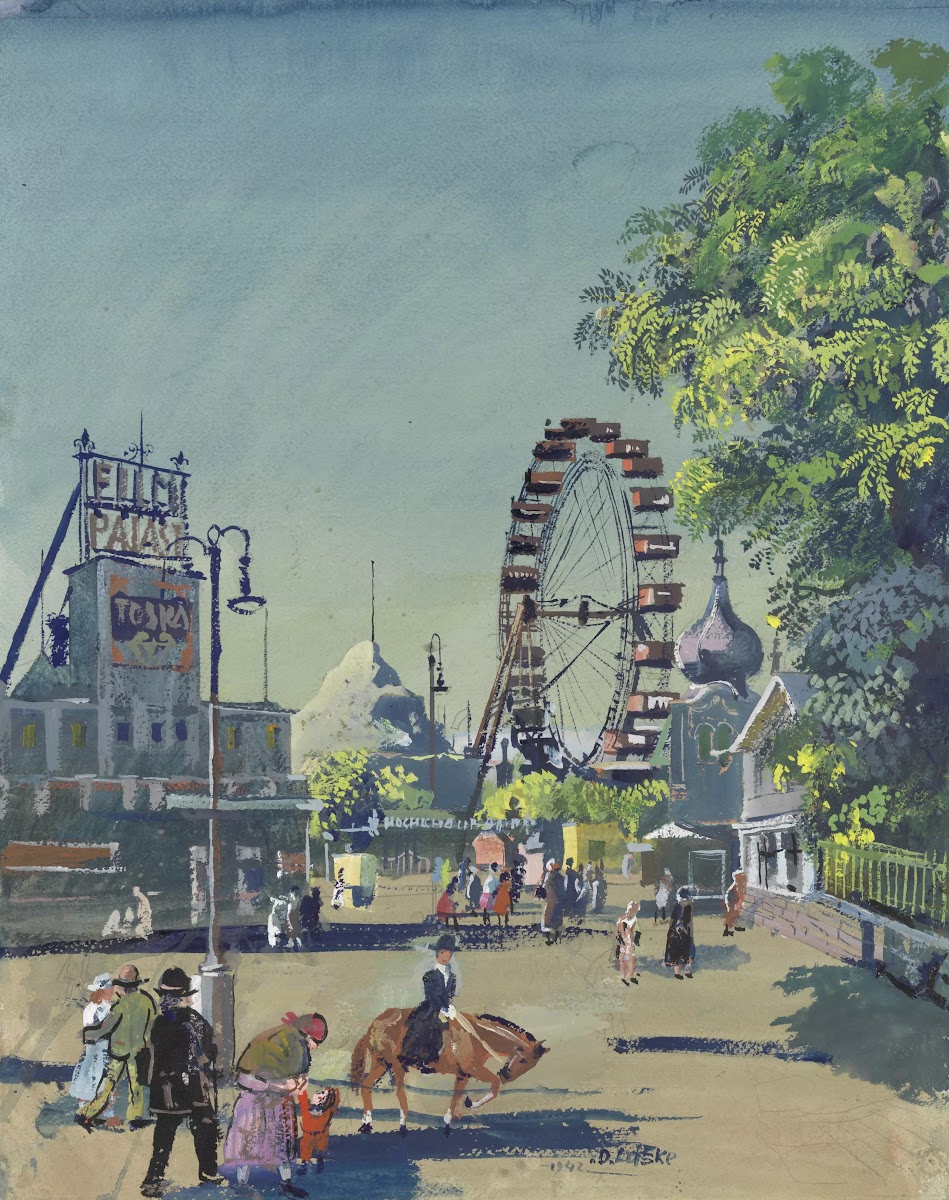 Im Prater bei der Hochschaubahn Riesenrad u Filmpalast 1942