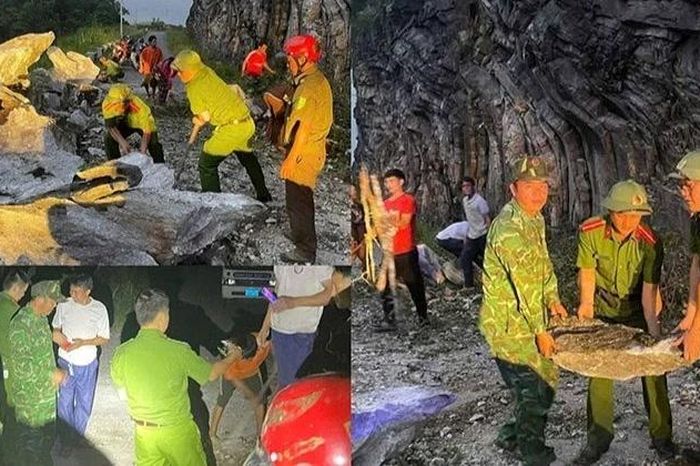 Huy động lực lượng thông tuyến đường liên xã bị ách tắc do đá lăn - Báo Công An Nhân Dân