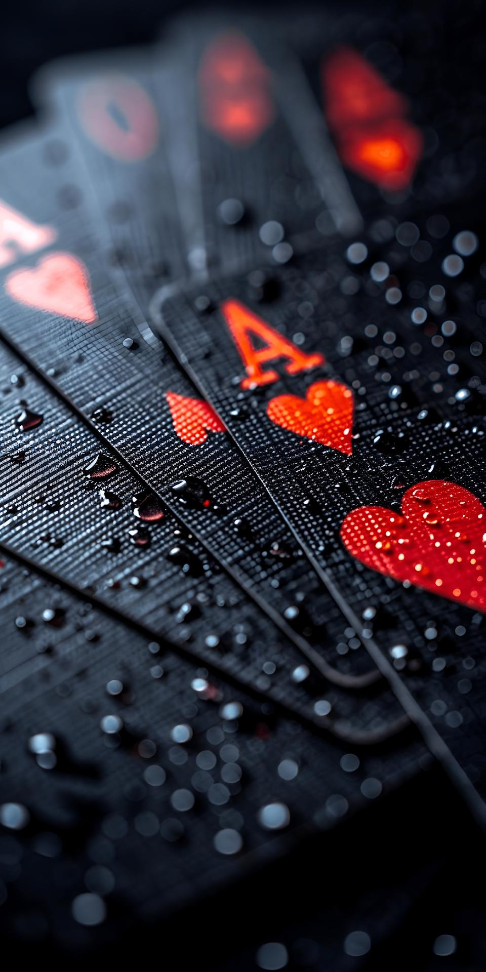 Dramatic Black Aces of Hearts Wet Poker Cards Close-up - Free 4K mobile Wallpaper