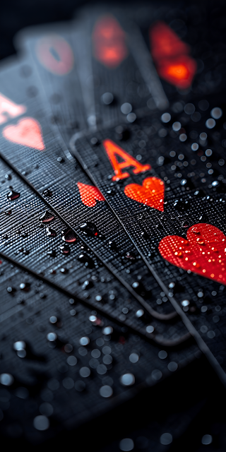 Dramatic Black Aces of Hearts Wet Poker Cards Close-up - Free mobile Wallpaper