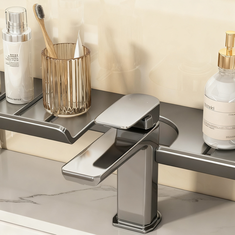 Wall shelf for sink, steel, no drilling