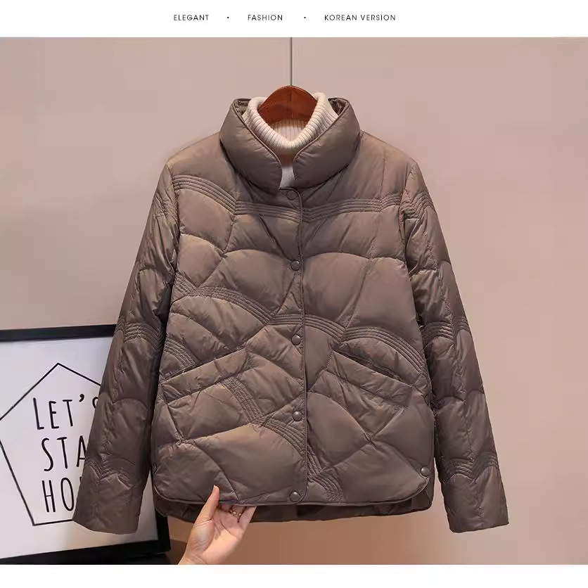 Short women’s down jacket with stand-up collar