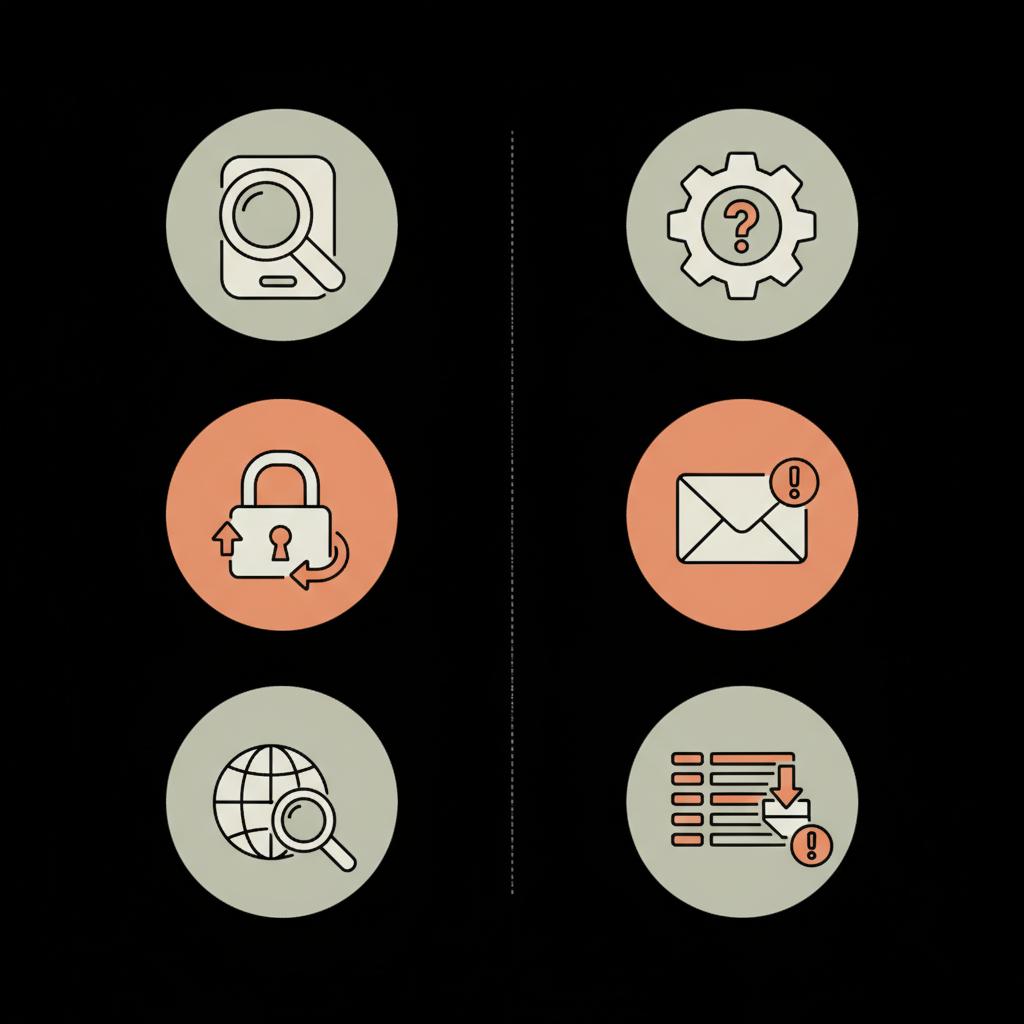 Minimal vector infographic to find Instagram username comparing safe vs risky methods: left column icons for in-app search, forgot password, web search; right column icons for unknown tools, credential requests, scrapers.