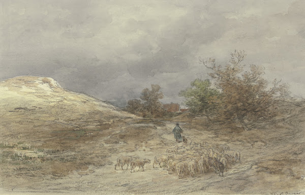 Hohlweg mit Schafherde bei Kelsterbach 1881