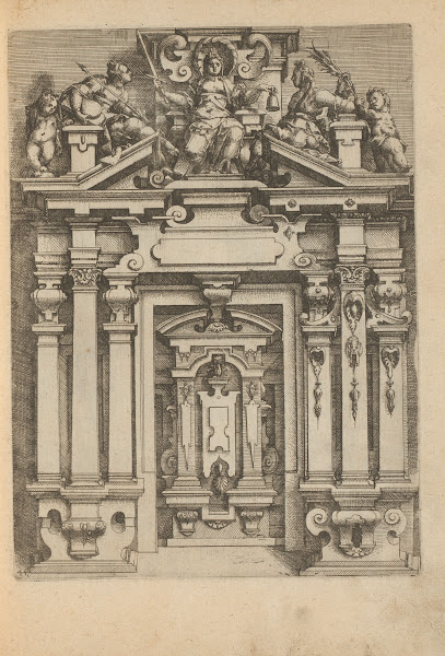 Portal with niche and on the broken pediment the personification of Justice Just