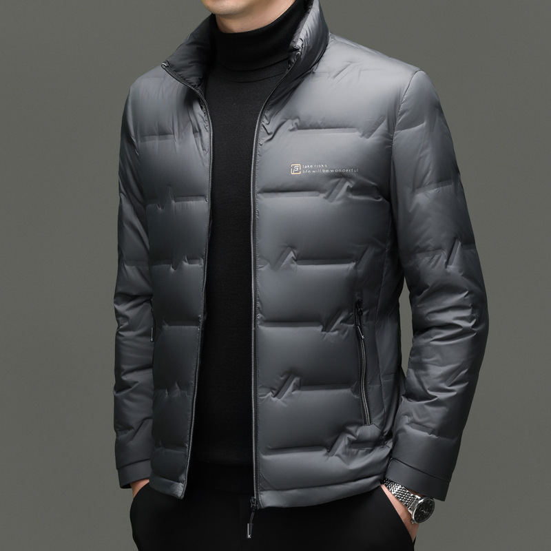 Lightweight men's down jacket with stand-up collar