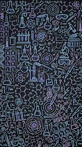 Neon Chemistry and Science Doodle Pattern on Dark Background
