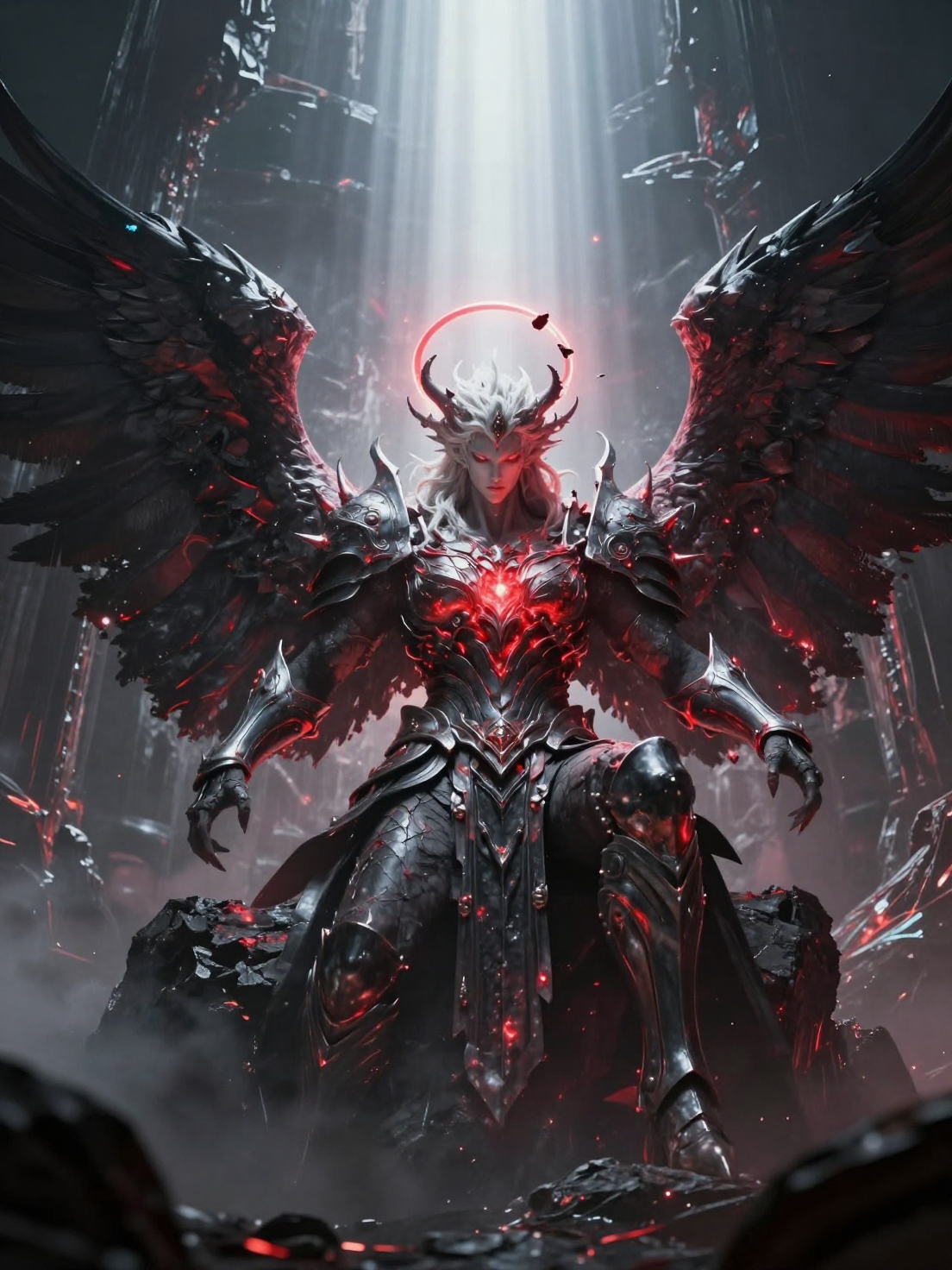 Antiguo ángel caído emergiendo de
