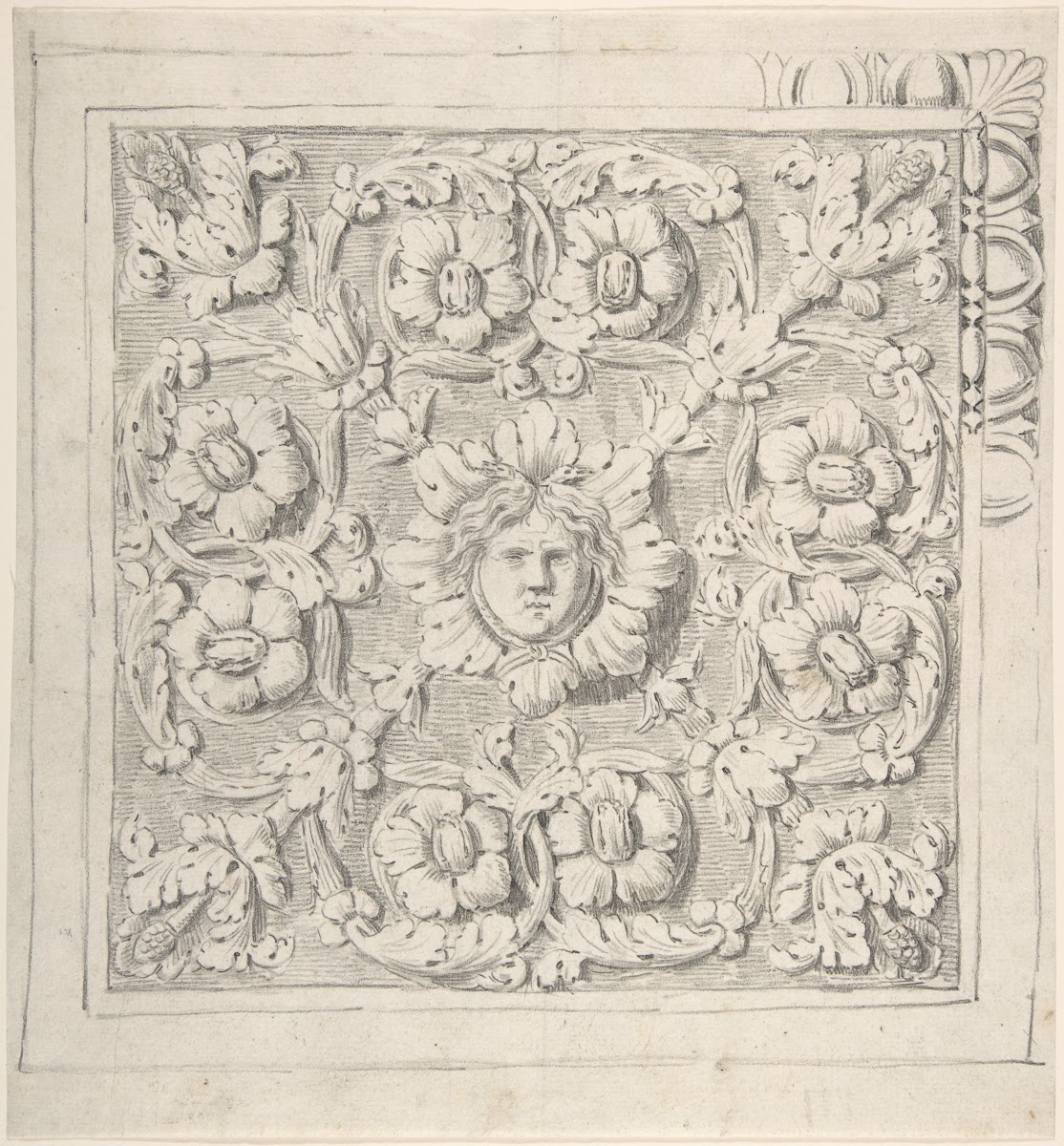 Classical Molding with Human Head at the Center Surrounded by Leaves and Vines 1