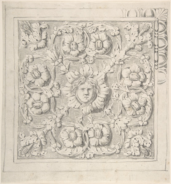Classical Molding with Human Head at the Center Surrounded by Leaves and Vines 1