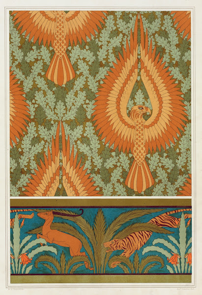 Aigles et chêne papier peint Antilopes tigres cactus et palmiers bordure 1897