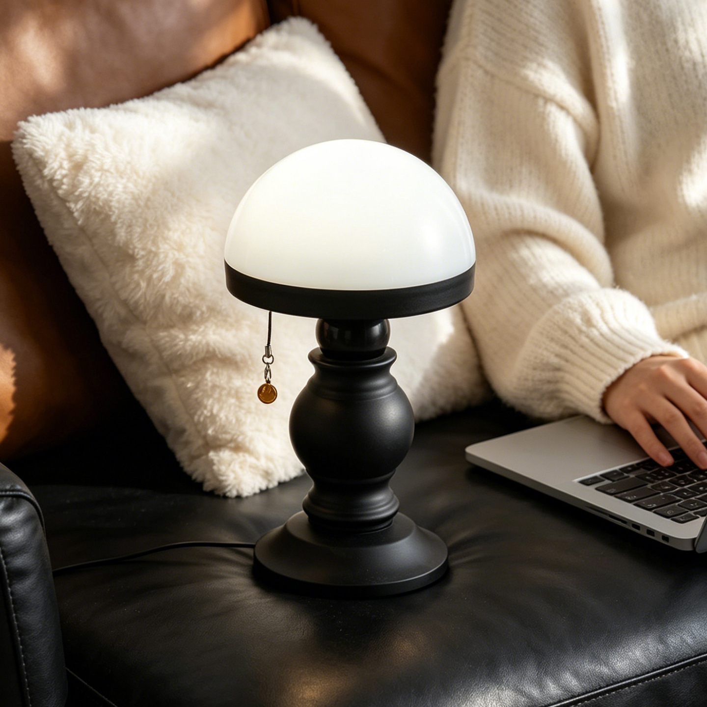 French Mushroom Table Lamp with Pull Switch