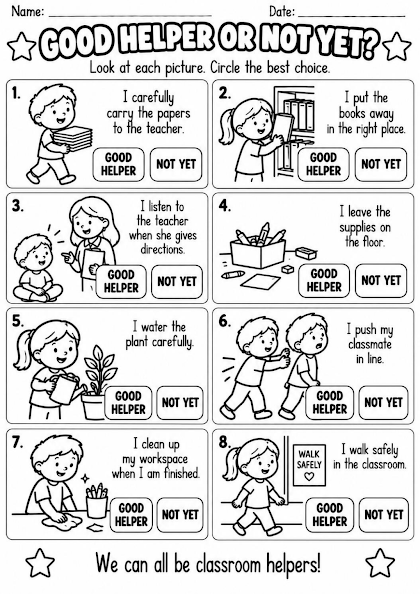 Good Helper or Not Yet Worksheet