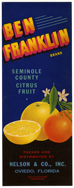 Ben Franklin Brand Citrus Label 1930 1950