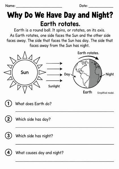 Why Do We Have Day and Night Worksheet