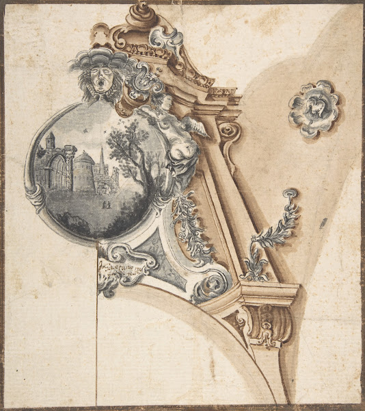 Decoration Over An Arch With A Landscape Scene In A Round Compartment 1770