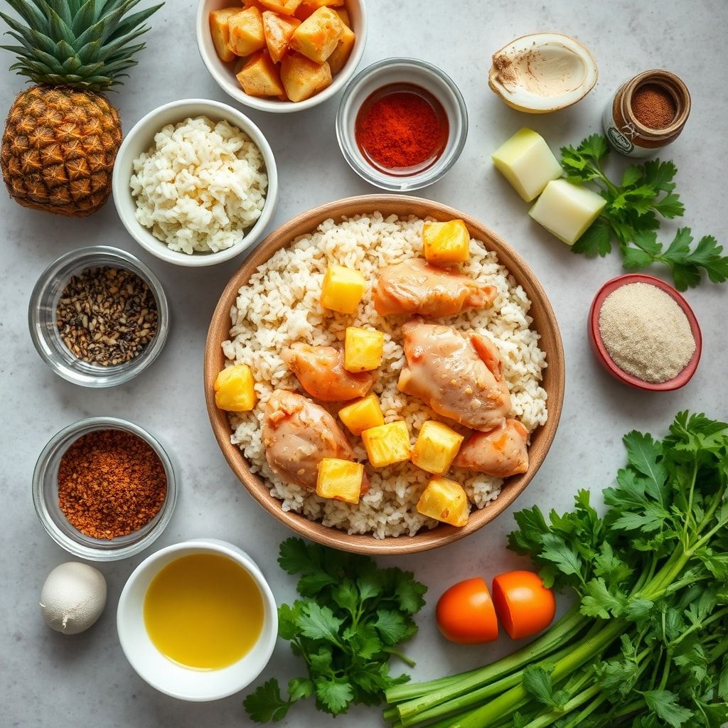 Ingredients for Pineapple Chicken and Rice – Sweet & Savory Tropical Comfort (Easy One-Pot)