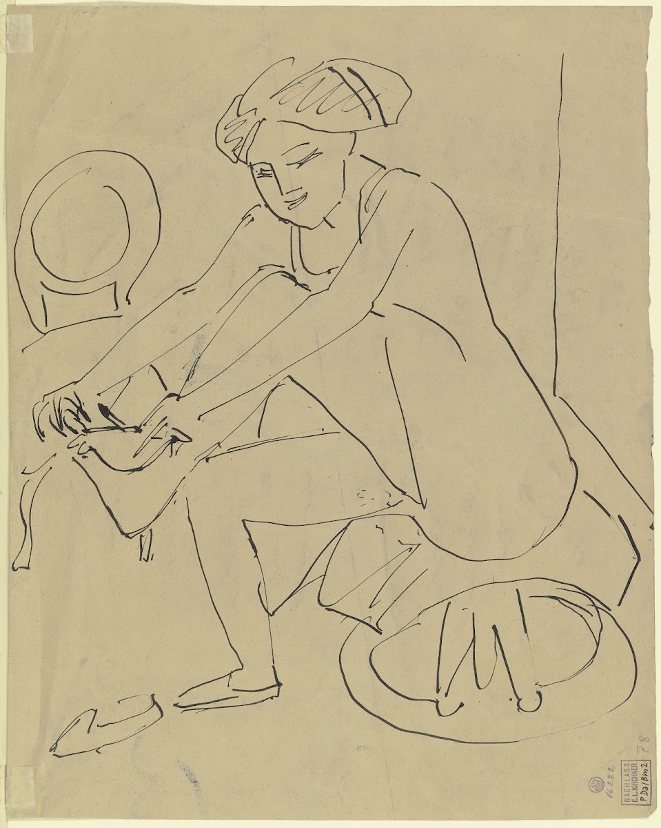 Nackte Frau bei der Pedicure ca 1909
