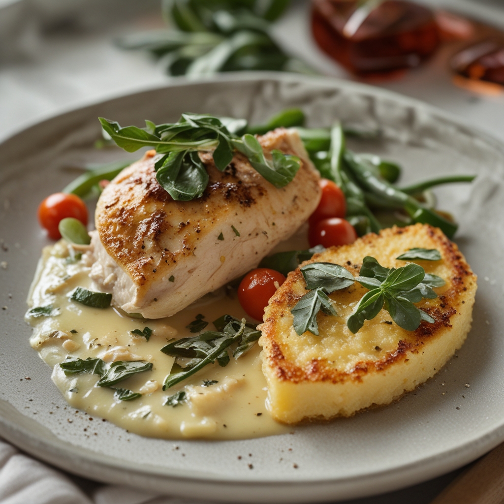 Final Creamy Tuscan Chicken & Crispy Polenta Medallions