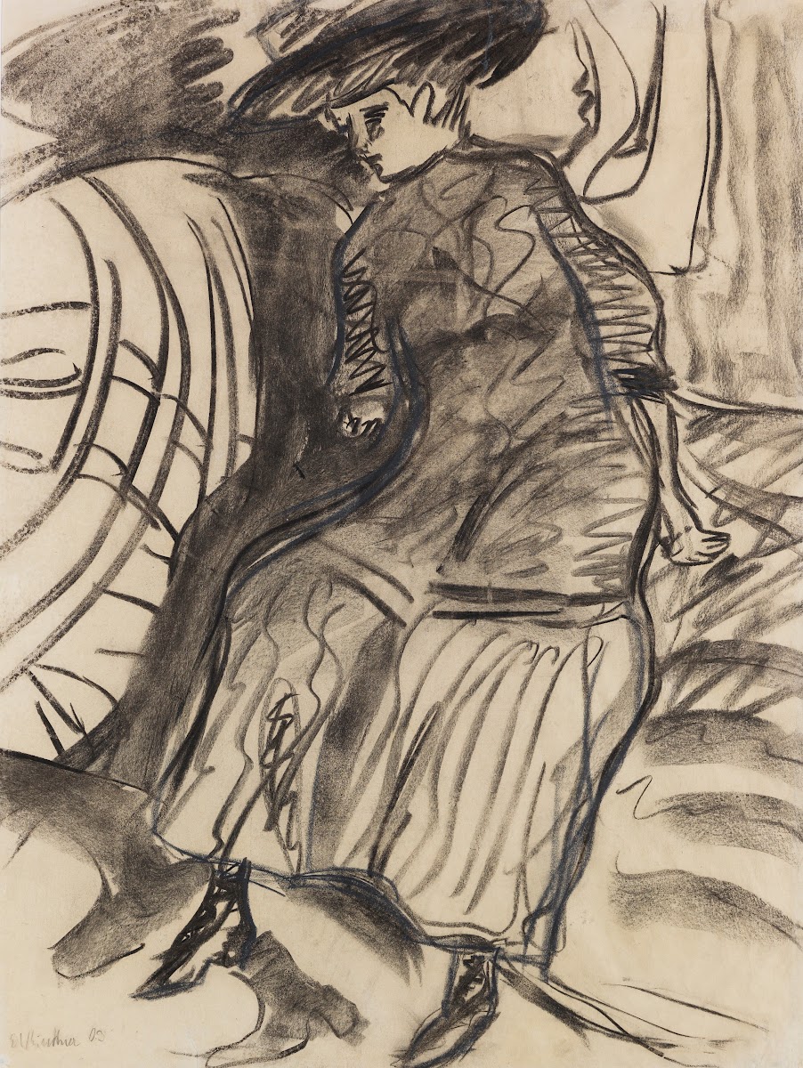 Auf dem Bett sitzendes Mädchen 1908