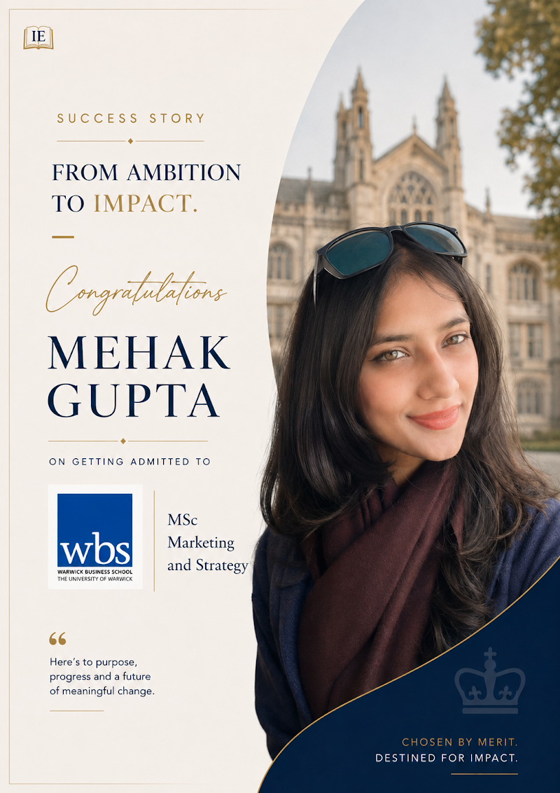 Mehak Gupta — Intelligent Education admit success story