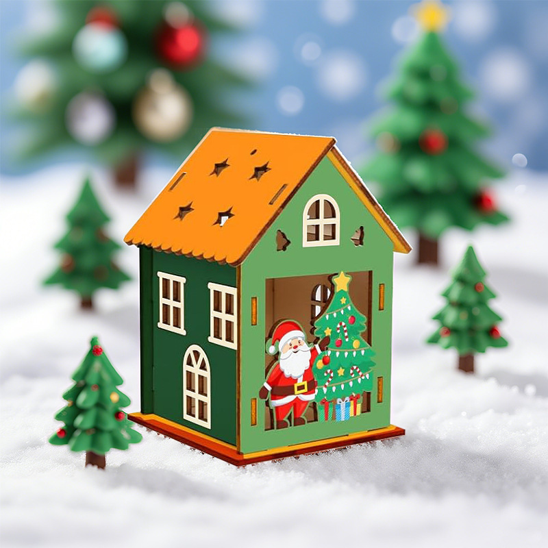 DIY Wooden House Kit, 8x8x11.5 cm, including painting set